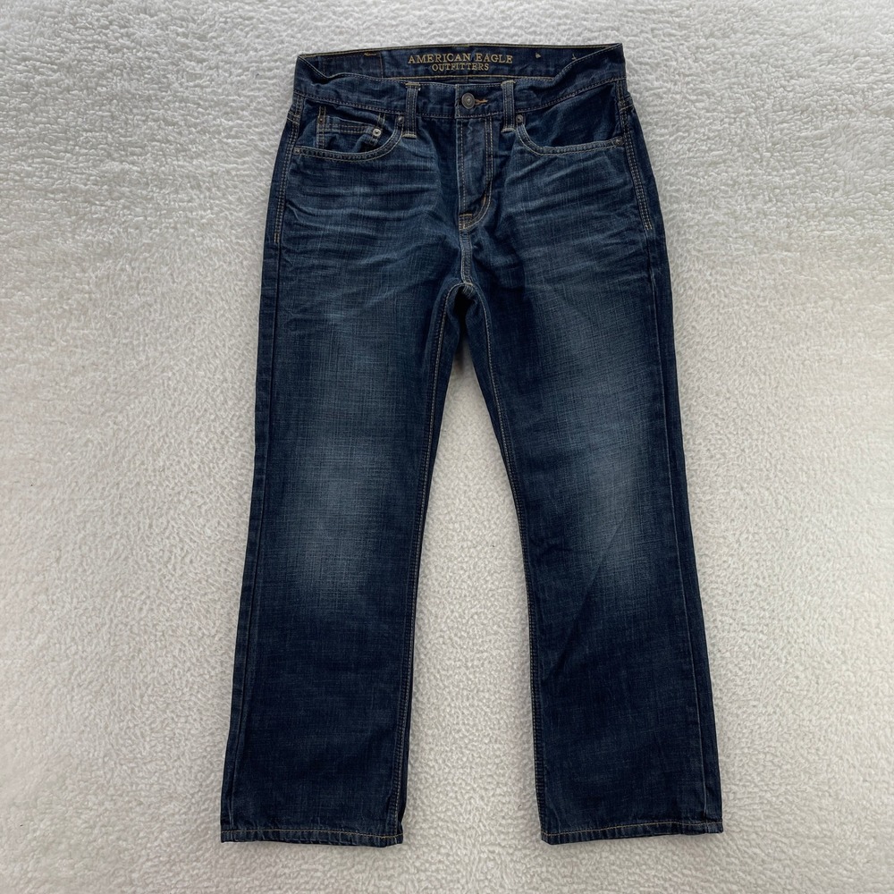 American Eagle Jeans Men 32x30* Blue Classic Bootcut Dark Wash Whisker Grunge